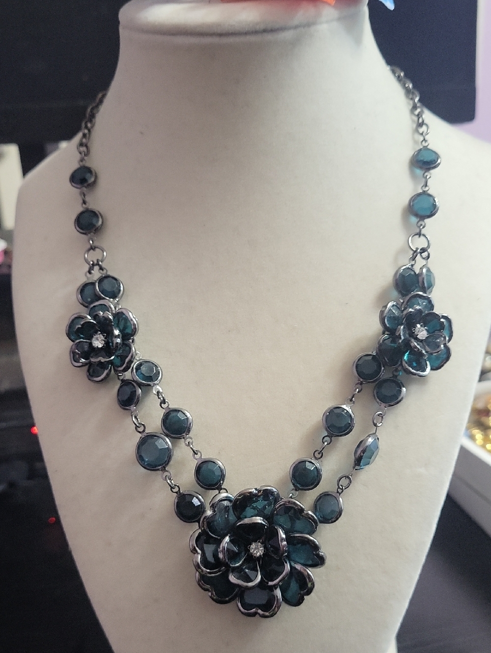Floral Teal Statement Necklace - Women Jewelry